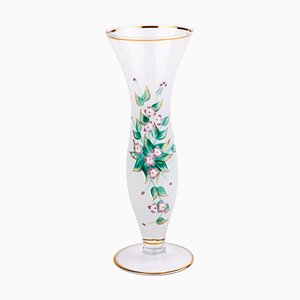 Bohemian Enamel Painted Opaline Glass Vase