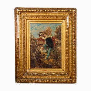 Henri Charles Antoine Baron, Romantic Scene, Oil Painting, 1800s, Framed