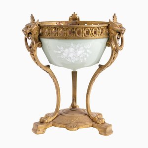 Art Deco Gilded Bronze Celadon Porcelain Pate-Sur-Pate Urn
