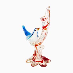 Vase Vénitien en Verre de Murano Sculpture Oiseau Déversement