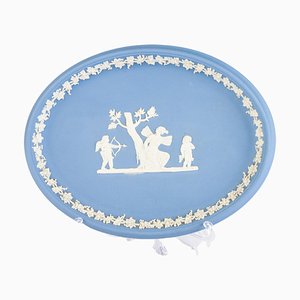 Neoklassizistisches blaues Jasperware Cameo Oval Plate Tablett von Wedgwood