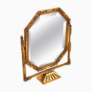 Specchio Art Deco girevole in legno dorato