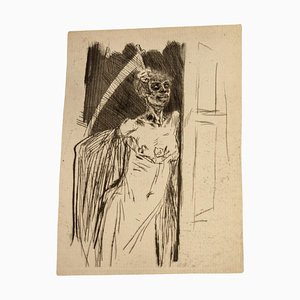 Felicien Rops, Figurative Scene, Original Etching, 19th Century