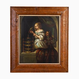 Después de Caspar Netscher, escena figurativa, década de 1600, pintura al óleo, enmarcado
