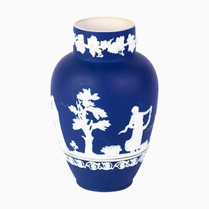 Neoclassical Victorian Portland Blue Jasperware Baluster Cameo Vase from Wedgwood