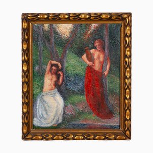 Hippolyte Petitjean, French Pointilist Nymphs, Oil Painting, Framed