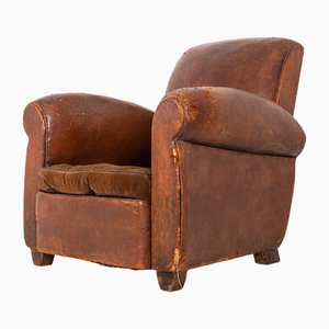 Art Deco Brown Leather Club Chair, 1930s