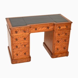 Victorian Satin Wood Pedestal Desk with Leather Top, 1860s
