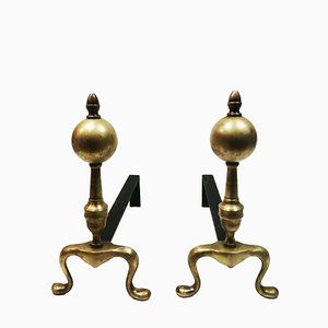 Bronze and Wrought Iron Chimney Morillos, 1940, Set of 2