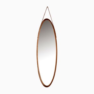 Italian Oval Wooden Wall Mirror, 1960s