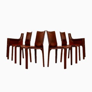 CAB Chairs in Burgundy Leather by Mario Bellini for Cassina, Italy, 1970s, Set of 6