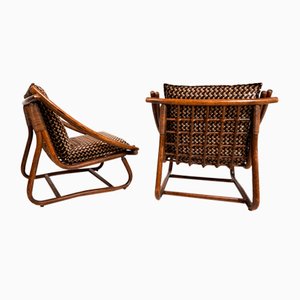 Manou Rattan Folding Lounge Chairs, 1960s, Set of 2