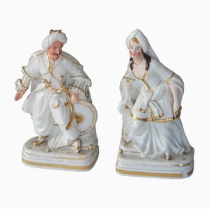 Estatuas francesas antiguas de porcelana Porte Plume para bolígrafos de tinta, 1835. Juego de 2