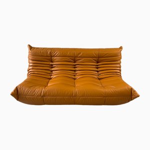 Cognac Light Leather Togo 3-Seater Sofa by Michel Ducaroy for Ligne Roset