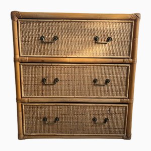 Italian Can and Bamboo Chest of Drawers with Brass Handles, 1960s