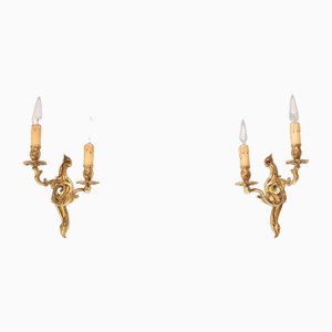 French Rocaille Style Bronze Wall Lights, 1950s, Set of 2