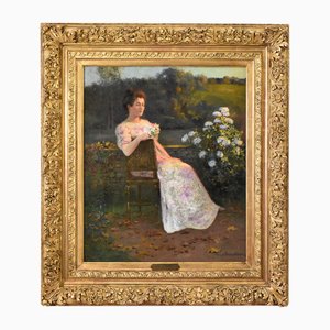 Jean Beauduin, Portrait of Young Woman, Oil Painting on Canvas, 19th Century, Framed