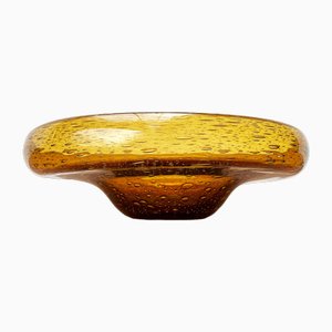 Mid-Century Dutch Antiqua Series Amber Colored Glass Bowl by Max Verboeket for N.V. Kristalunie, 1960s