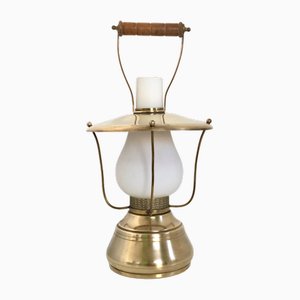Brass and Encased Glass Lantern Table Lamp, Italy, 1950s