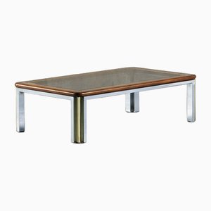Coffee Table in Brass and Chrome with Smoked Glass Top attributed to Romeo Rega, 1979