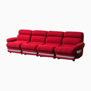 Modular Sofa in Red Fabric, 1970s, Set of 4