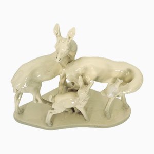 Artista italiano, Escultura de la familia de los ciervos, cerámica, años 50
