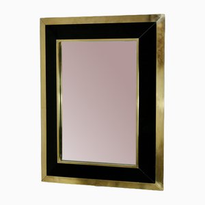 Mirror in Black Lacquered Wood and Gilded Metal by Jean-Claude Mahey, 1970