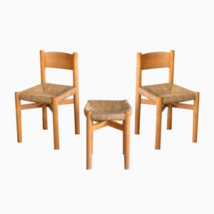 Meribel Chairs and Stool by Charlotte Perriand, 1960s, Set of 3