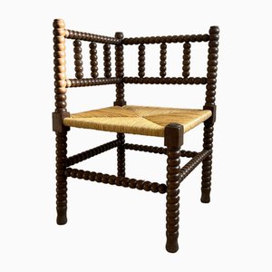 Antique Provincial Bobbin Corner Chair in Hand Turned Wood, 1890s