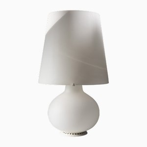 Vintage Medium Table Lamp in White Frosted Murano Glass, 1970s