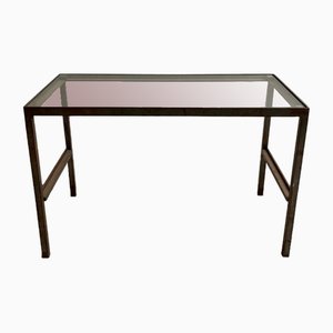 Modern Steel Side Table with Inset Glass Top, 1990s