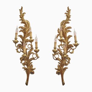 Apliques Rocaille florentinos grandes de madera dorada, años 90. Juego de 2