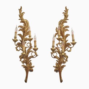 Grandes Appliques Rocaille Florentine en Bois Doré, 1990s, Set de 2