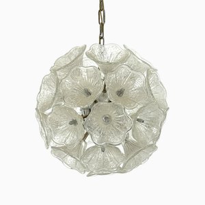 Lámpara de techo Sputnik italiana Flower de cristal de Murano y cromo al estilo de Venini, años 70