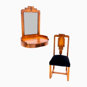 Mid-Century Art Deco Style Dressing Table and Chair, Poland, 1950s, Set of 2