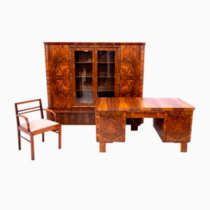 Art Deco Cabinet, Desk and Chair, Poland, 1930s, Set of 3