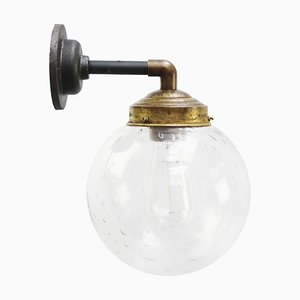 Vintage Clear Bubble Glass, Brass and Cast Iron Wall Light