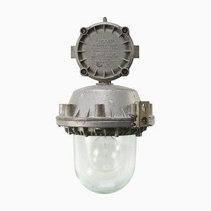 Vintage Industrial Gray Cast Aluminium and Clear Glass Ceiling Light