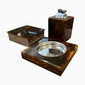 Set pour Fumeurs Mid-Century Moderne en Verre Acrylique Faux Tortue dans le style Dior, 1970s, Set de 3