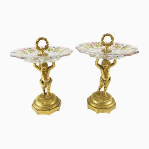 Servierplatten aus Vergoldeter Bronze & Kristallglas, Österreich, Ende 1800, 2er Set