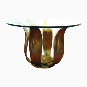 Art Deco Floral Dining Table in Brass and Crystal, 1940s