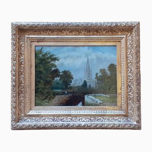 Artista inglés, paisaje, década de 1800, óleo sobre lienzo, enmarcado