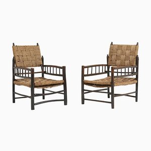 Vintage Oak and Rope Armchairs, 1920s, Set of 2