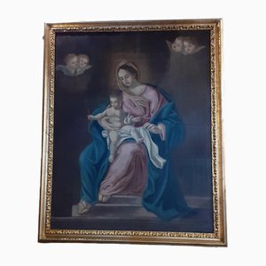 Artiste Italien, Vierge à l'Enfant, Années 1800, Huile sur Toile, Encadrée