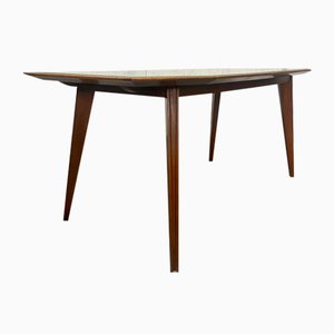 Walnut Table with Glass Top, 1960s