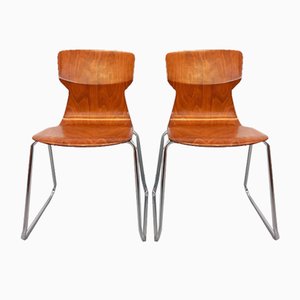 Sedie in legno curvato e metallo cromato di Casala, anni '60, set di 2