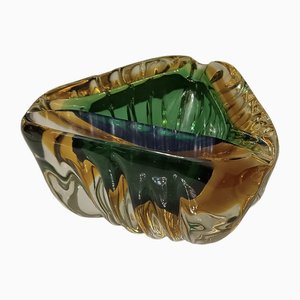 Murano Triangular Green and Yellow Glass Ashtray, 1960