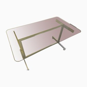 Desk or Dining Table in Smoked Glass and Chrome Metal, 1970s