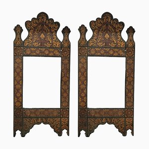 Bemalter marokkanischer Vintage Spiegel mit Holzrahmen, 2er Set