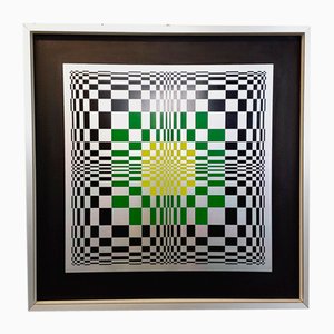 Italian Screen Printed Kinetic Checkerboard on Aluminum in the style of Vasarely, 1970s